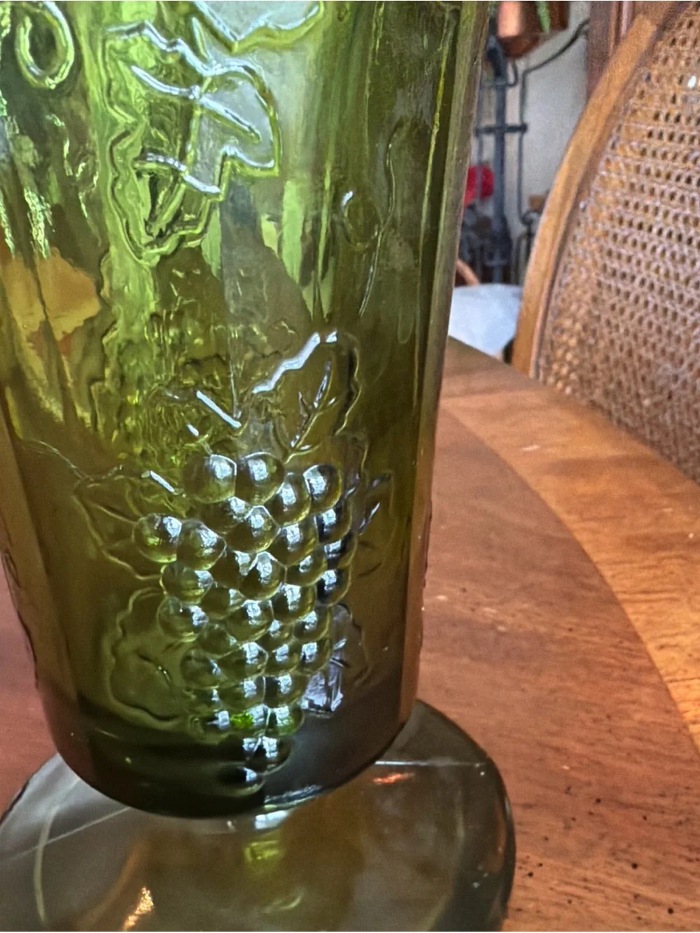 Vintage Indiana olive Green Grape-Relief Glass Vase - Home Accents